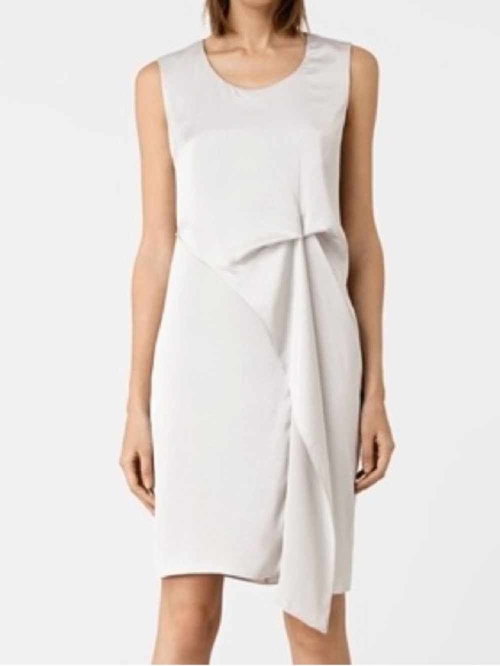 AllSaints Ultra Draped Dress – Light Grey | US 10 (UK 14 / EU 42)
